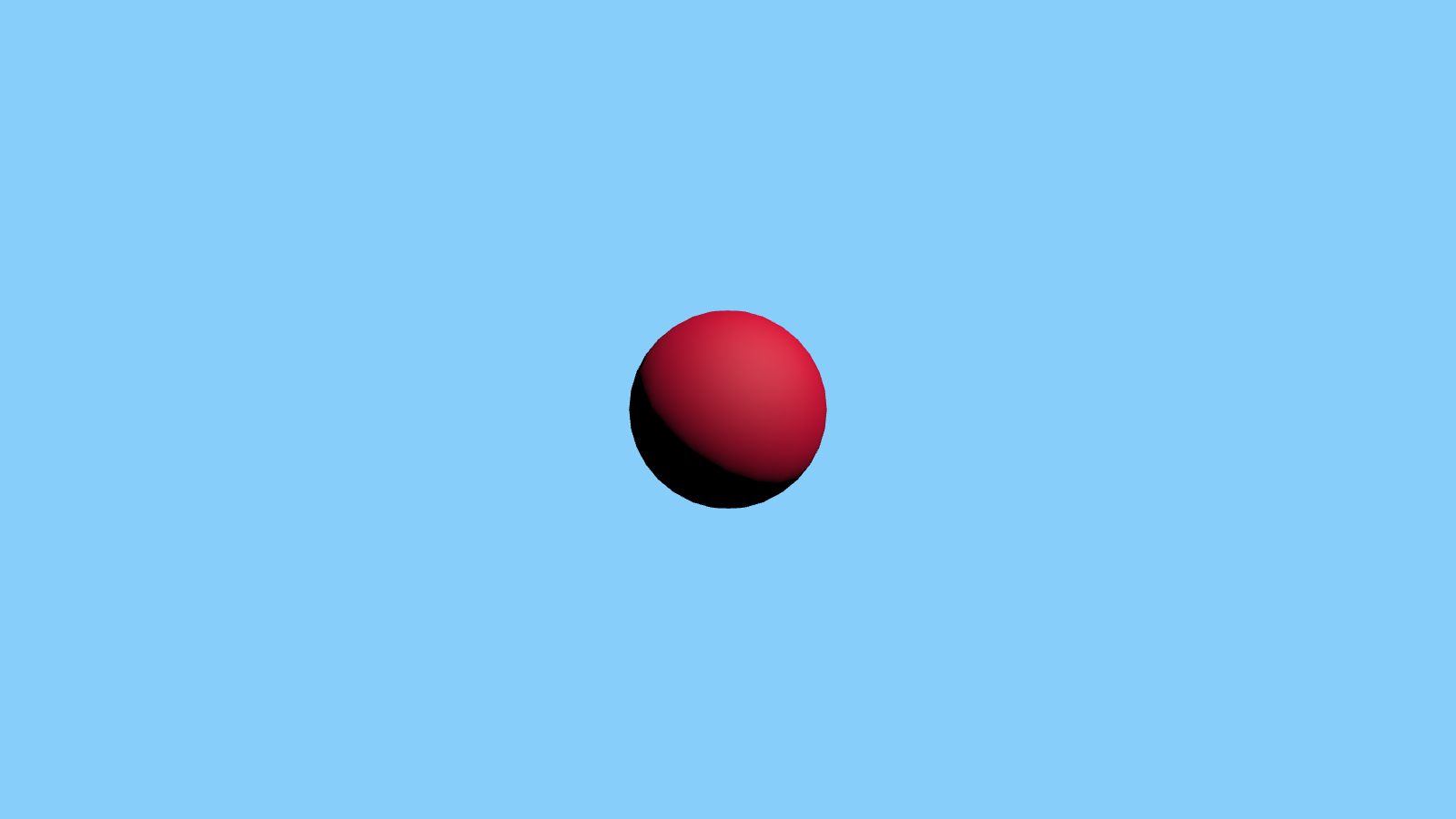 A crimson sphere on a light blue background