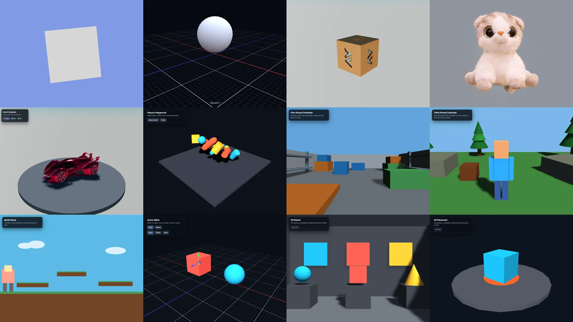 The twelve create-playcanvas starter scenes